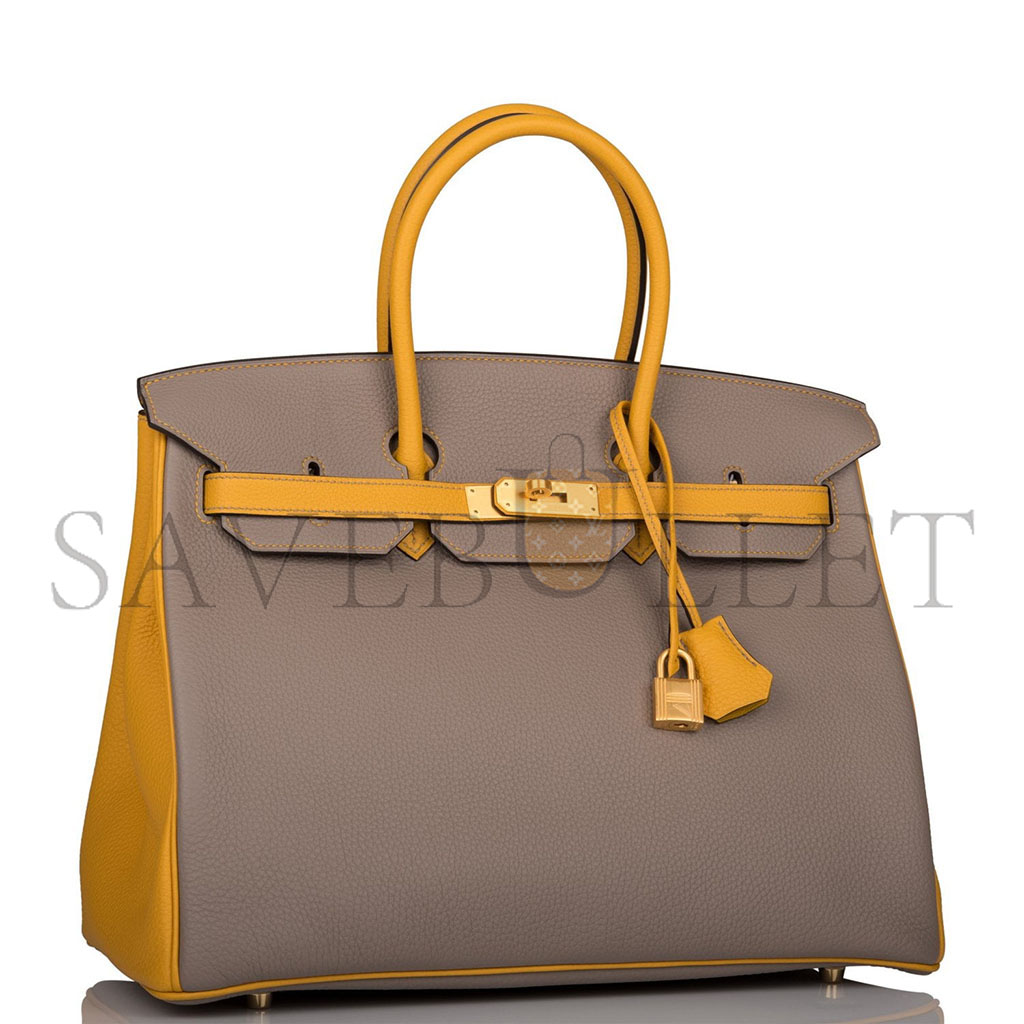 H**mes birkin 30 epsom asphalt grey and amber yellow gold buckle h028369ck15 (30*23*15cm)